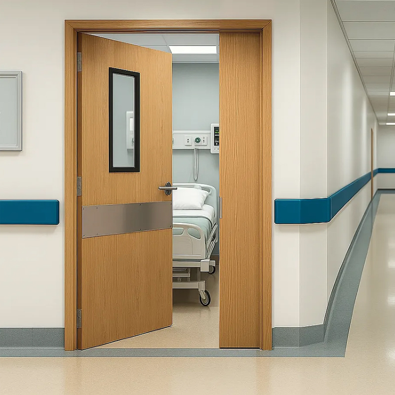 Interior steel hospital patient room door with vision panel