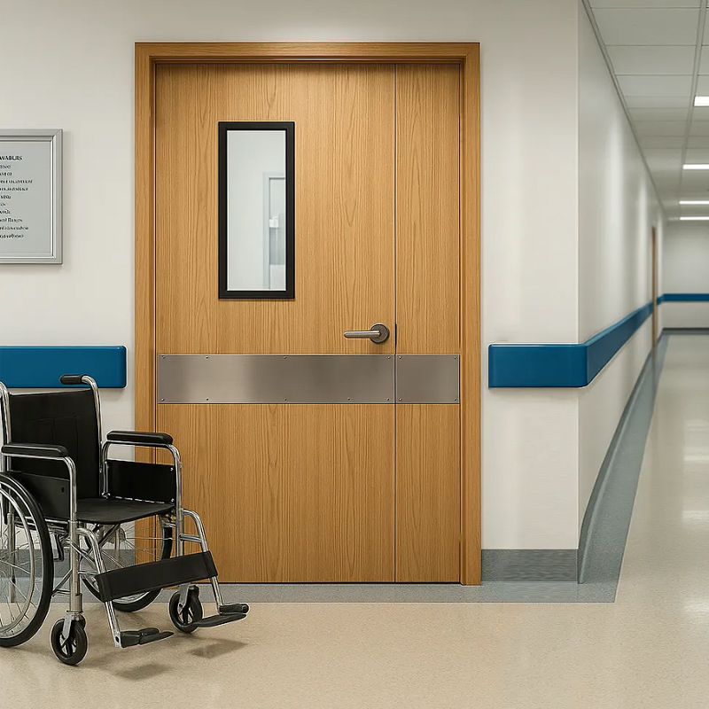 Interior steel hospital patient room door with vision panel