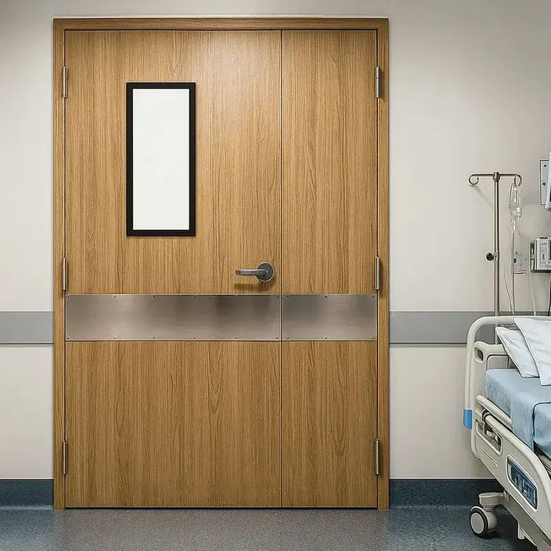 Interior steel hospital patient room door with vision panel