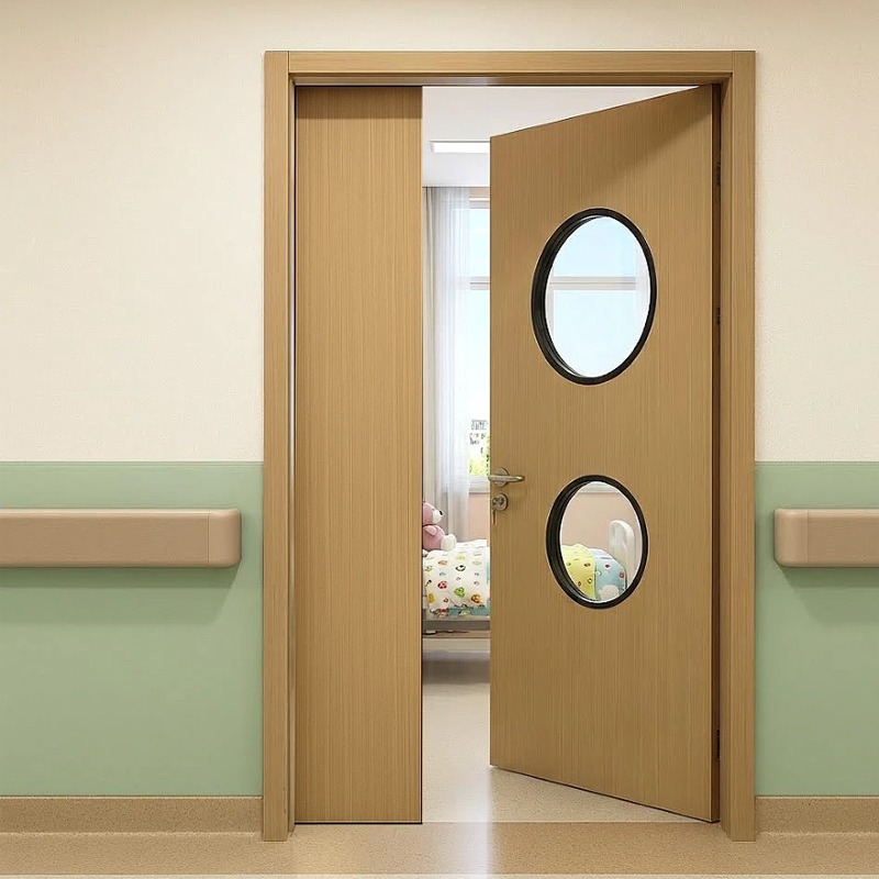 Steel hospital Pediatric patient room door with round glass