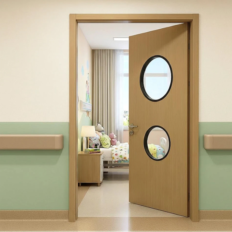 Steel hospital Pediatric patient room door with round glass