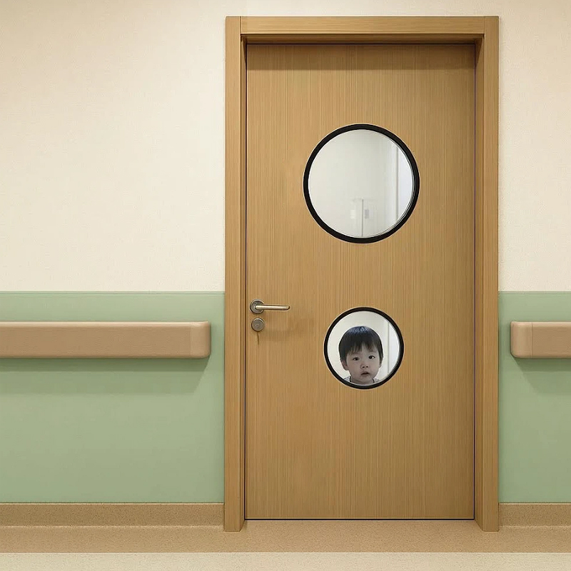 Steel hospital Pediatric patient room door with round glass