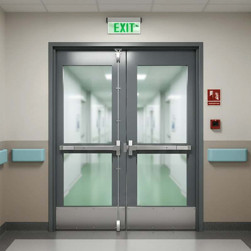 Steel Double Glass Door With Push Bar Steel Double Glass Door With Push Bar