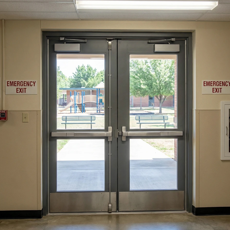 Steel Double Glass Door With Push Bar Steel Double Glass Door With Push Bar